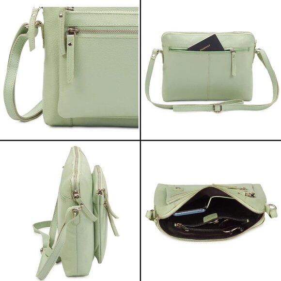 Women Mint Imported Leather Polyester Crossbody Sling Shoulder Crossover Bag - Picture 6 of 6